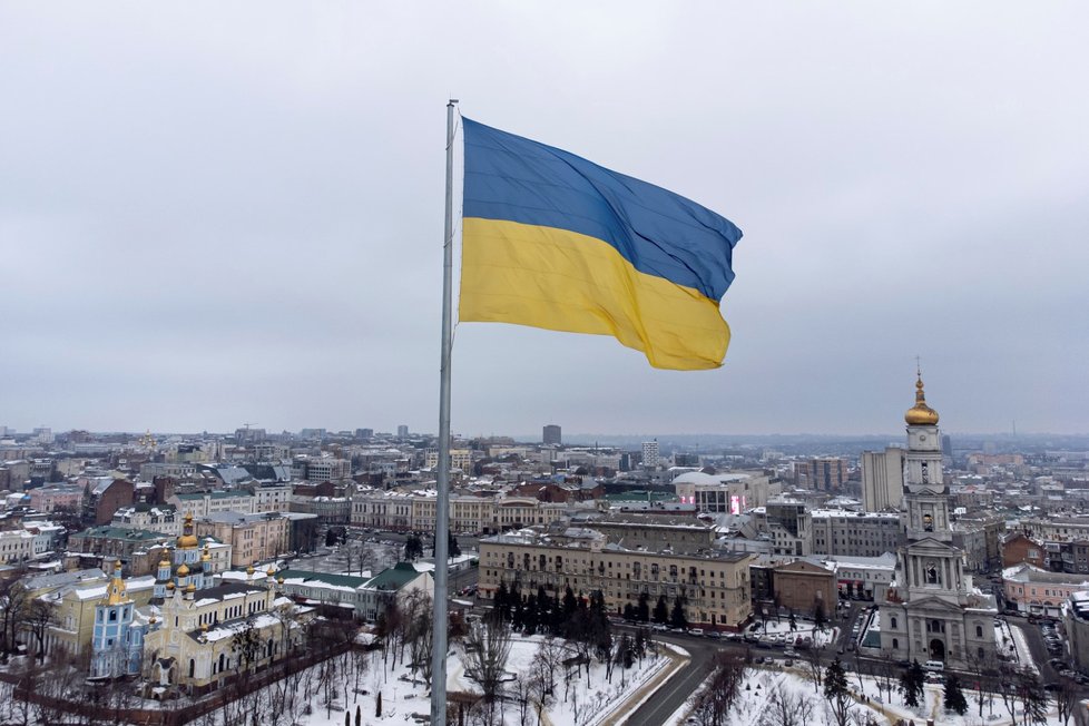 Charkovem prošel pětitisícový pochod za jednotu Ukrajiny (5.2.2022).