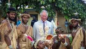 Princ Charles na návštěvě ostrovního státu Vanuatu v dubnu 2018