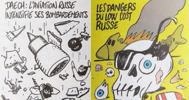 Nevkusné karikatury Charlie Hebdo: Dělají si legraci z pádu ruského letadla