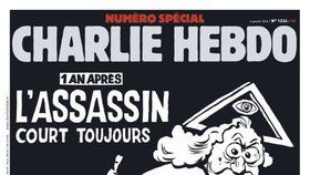 „Rok poté: Vrah stále na útěku“ - Tak vypadá titulka Charlie Hebdo rok po útocích.