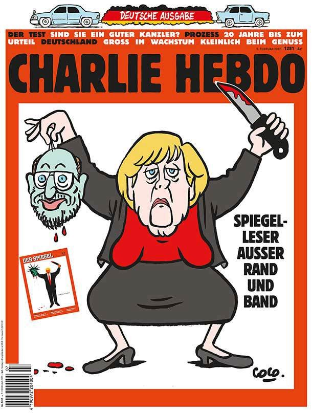 Angela Merkelová jako bojovník Islámského státu.