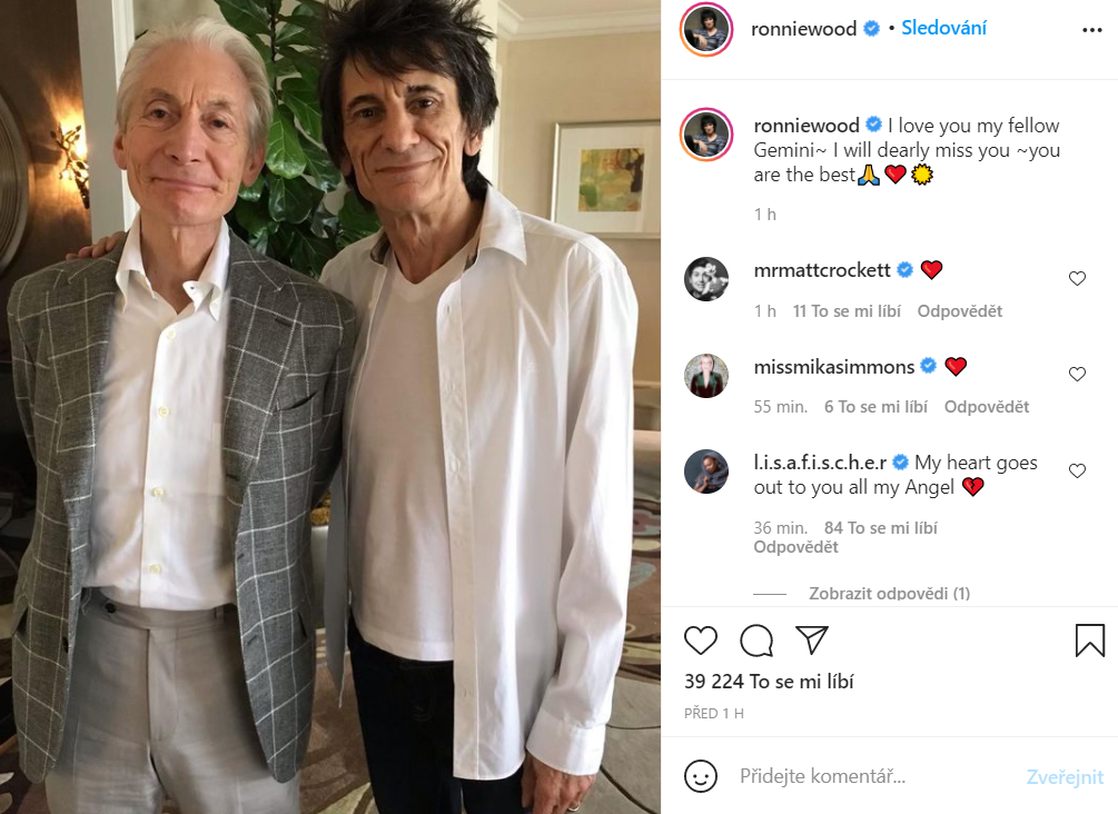 Ronnie Wood reaguje na smrt kolegy a přítele Charlieho Wattse