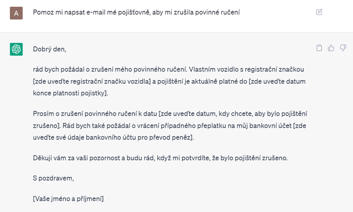 Screenshoty práce s ChatGPT