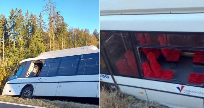 U Chebu havaroval autobus na namrzlé vozovce, dva lidé utrpěli zranění