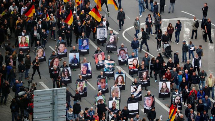 Velký protestní pochod v německém Chemnitzu (1. 9. 2018)