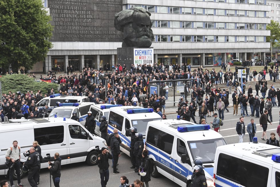 Demonstrace v Chemnitz.