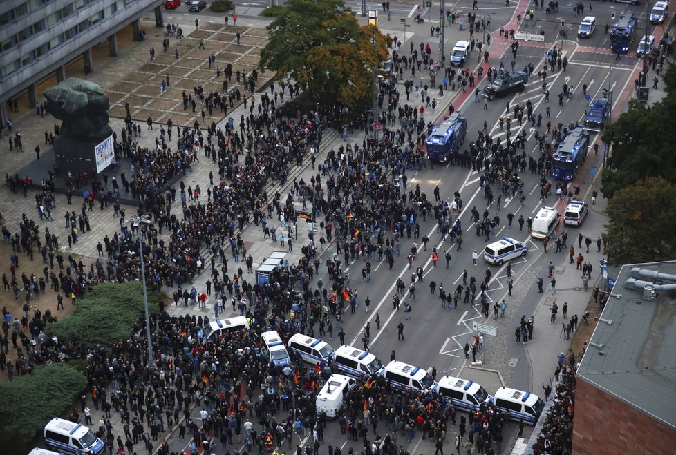 Demonstrace v Chemnitz.