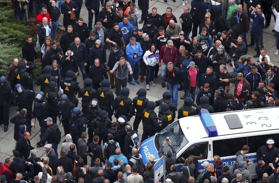 Demonstrace v Chemnitzu (Saská Kamenice).