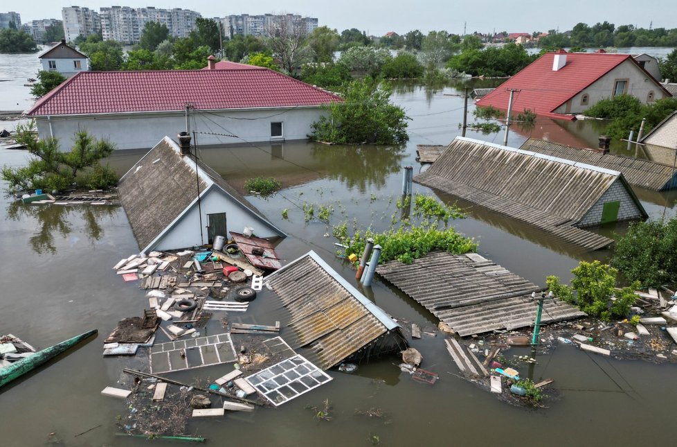 Zaplavená Chersonská oblast (8.6.2023)
