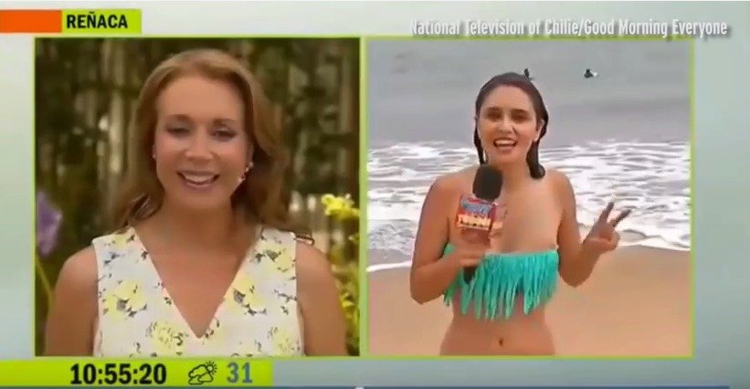 Chilské moderátorce svlékla zrádná vlna plavky.