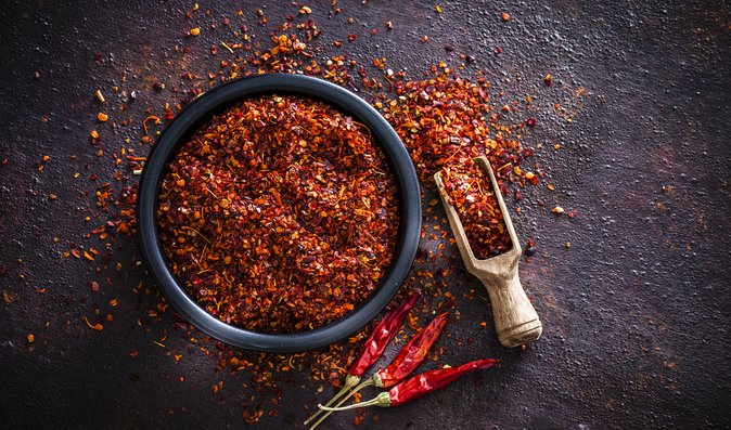 Sušené papričky lze rozdrtit na vločky nebo prášek
