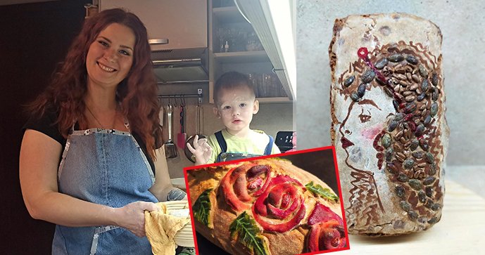 Chléb z rukou Blanky Kašpárkové (34) z Lichnova je malým uměleckým dílem. S pečením mamince rád pomáhá i syn Dominik (2).
