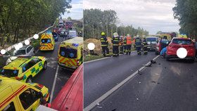 Hromadná nehoda na Plzeňsku si vyžádala 6 zraněných. Srazilo se celkem šest dopravních prostředků.