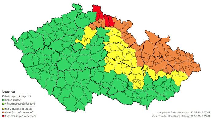 Varování Českého hydrometeorologického ústavu před extrémními srážkami v severovýchodní části ČR