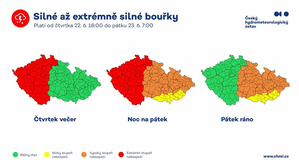 Výstraha před bouřkami Českého hydrometeorologickém ústavu (ČHMÚ) (22.6.2023)