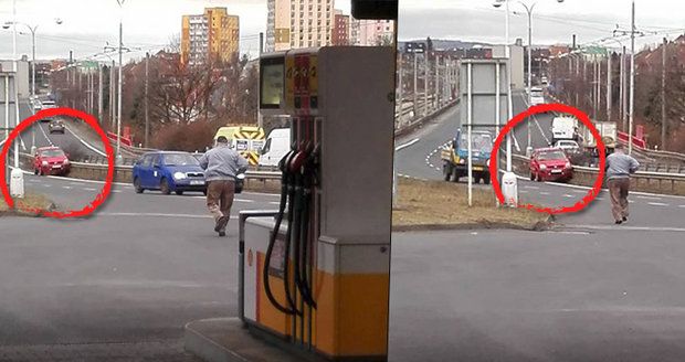 Řidič auto na benzince v Chomutově nezabrzdil a to se rozjelo do svodidel.