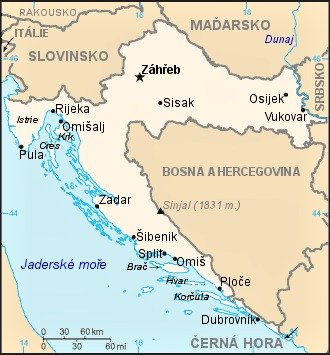 Mapa Chorvatska a přilehlých států