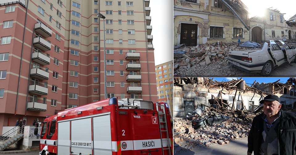 I v Praze (vlevo) zaznamenali lidé otřesy kvůli zemětřesení v Chorvatsku (vpravo)