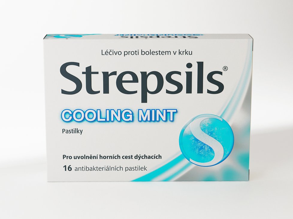 Strepsils Cooling mint, pastilky s chladivým efektem, zmírňují bolest v krku a ničí choroboplodné zárodky na sliznici, 119 Kč/16 pastilek