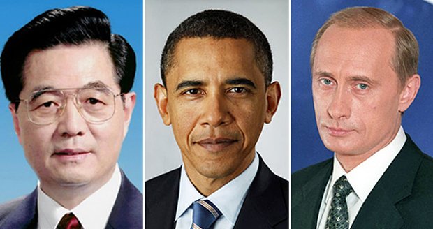 Zleva: Čínský prezident Chu Ťin-tchao, jeho americký protějšek Barack Obama a ruský premiér Vladimir Putin jsou nejmocnější lidé světa.