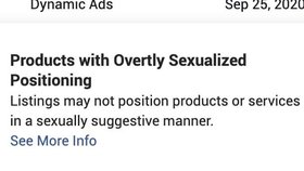 "Produkty se zjevně sexuálním obsahem. Platforma nemusí zveřejňovat sexuálně podmětné produkty nebo služby.