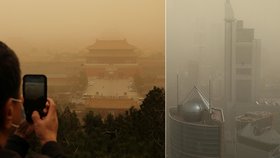 Sever Číny i Peking zahalil oranžový prach a písek z pouště Gobi (15. 03. 2021).