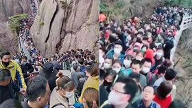 Lidé v Číně navštěvovali turistické atrakce.