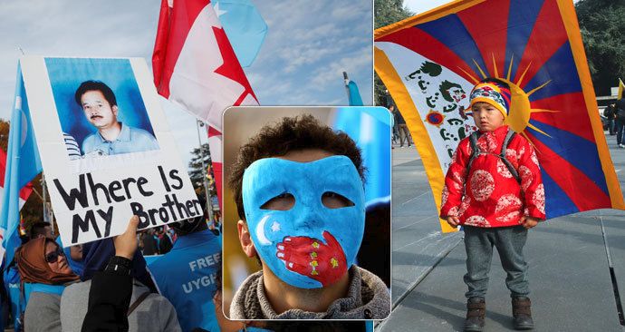 Během zasedání Rady OSN pro lidská práva se demonstrovalo v Ženevě proti postupu Číny proti Tibetu a Ujgurům
