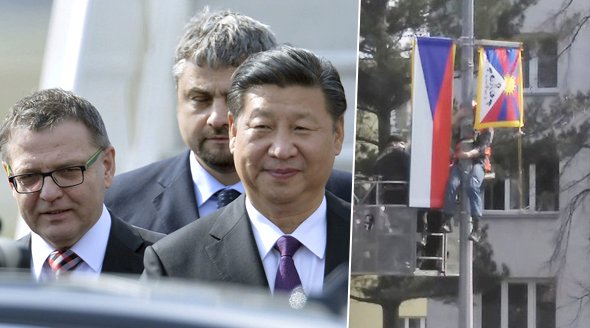 Dorazil čínský prezident, policie zadržela aktivisty s vlajkami Tibetu.