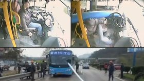 Čínský řidič autobusu hbitě uskočil padajícímu sloupu jako superhrdina