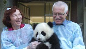 Roztomilé foto z rodinného archivu manželů Klausových: Václav, Livia a panda