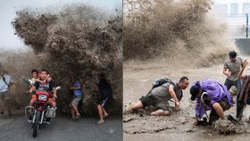 V čínské provincii Če-ťiang proběhla každoroční zkouška odvahy. Místní řeka Čchien-tchang se tam totiž vždy v polovině srpna vylévá z břehů prostřednictvím obřích vln!