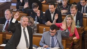 Návrh na zdanění náhrad za církevní restituce prošel 3. čtením ve Sněmovně: Vlevo hlasující komunista Pavel Kováčik (23.1.2019).