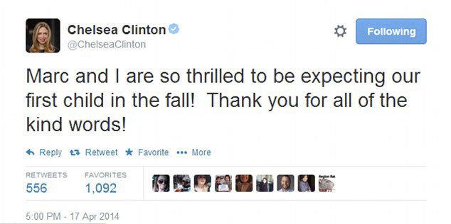 Chelsea Clinton a její zpráva na Twitteru