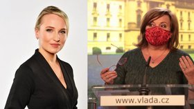 Reportérka a moderátorka CNN Prima News Lucie Hrdličková a vicepremiérka a ministryně financí Alena Schillerová (za ANO)