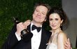 Herec Colin Firth (na snímku s manželkou) si za roli koktavého krále vysloužil Oscara