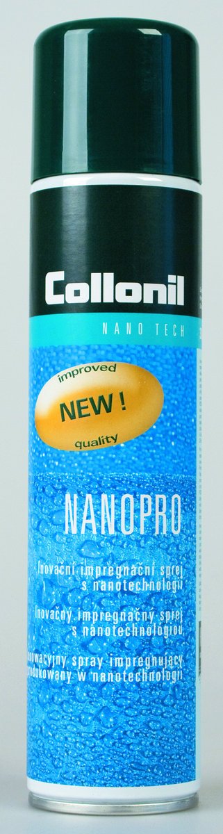 Collonil Nanopro, univerzální impregnační sprej na všechny druhy usní a textil s nanotechnologií, která zaručuje vysokou účinnost impregnace. Za 199 Kč prodává např. Baťa.