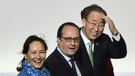 Klimatický summit v Paříži: Francouzský prezident Hollande s ministryní Segolene Royal a šéfem OSN Pan Ki-munem