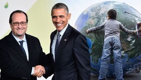 Prezidenti Hollande a Obama při zahájení klimatického summitu v Paříži