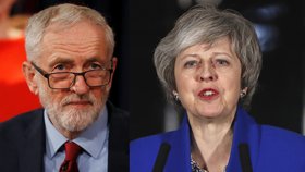Lídr opozice Jeremy Corbyn a britská premiérka Theresa Mayová (leden 2019)