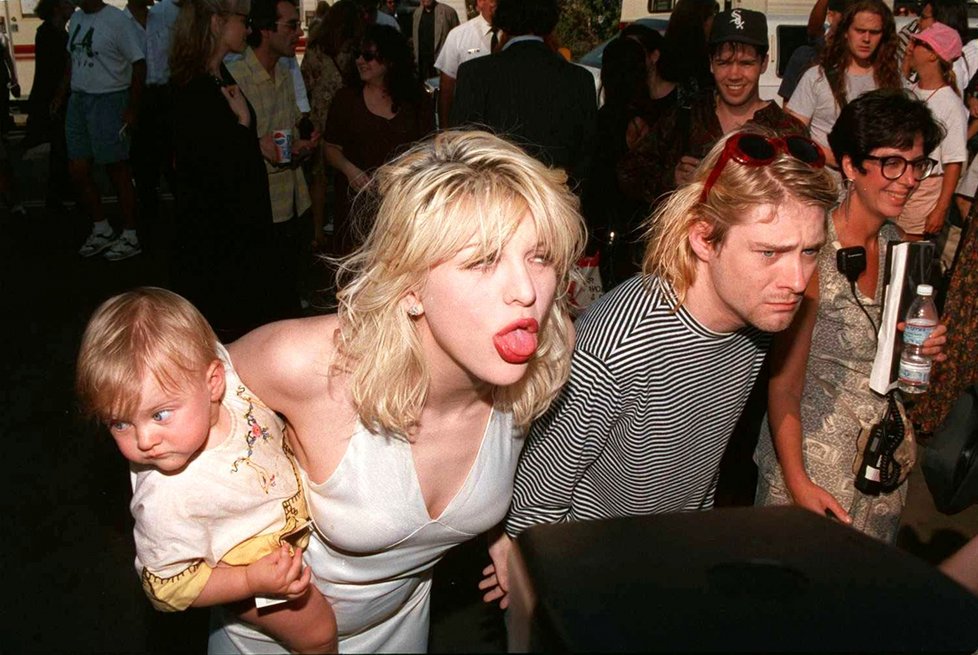 Kurt Cobain s manželkou Courtney Love a dcerou