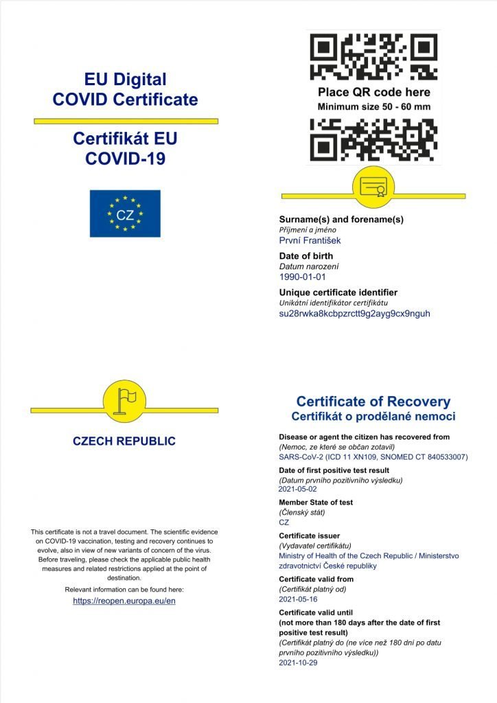 Český evropský covid certifikát.