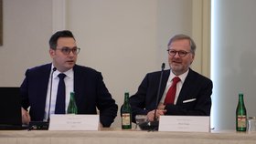 Premiér Petr Fiala a ministr zahraničí Jan Lipavský na poradě českých velvyslanců. (28.8.2023)