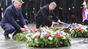 Předseda vlády ČR Andrej Babiš (vpravo) a slovenský premiér Peter Pellegrini (vlevo) při kladení věnců na pietním aktu k 100. výročí vzniku samostatného československého státu, který se konal 28. října 2018 v Praze u Národního památníku na Vítkově. Předseda vlády ČR Andrej Babiš (vpravo) a slovenský premiér Peter Pellegrini (vlevo) při kladení věnců na pietním aktu k 100. výročí vzniku samostatného československého státu, který se konal 28. října 2018 v Praze u Národního památníku na Vítkově.