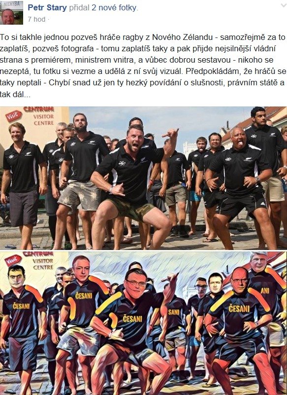 Sociální demokraté na fotografii jako ragbisté Nového Zélandu. Je to oficiální materiál ČSSD?