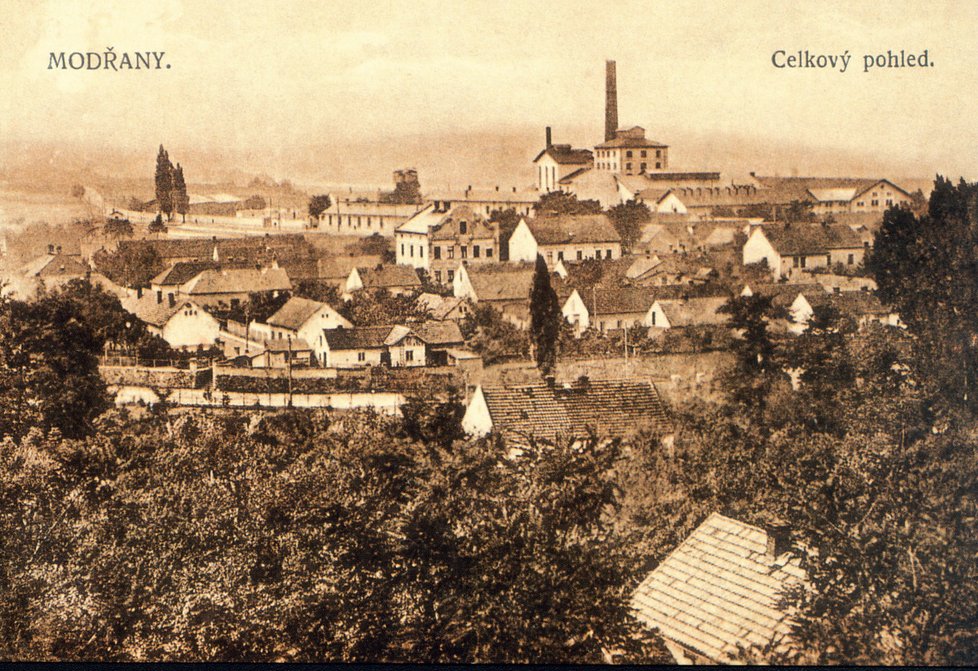 Staré Modřany s cukrovarem, rok 1910.