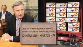 Čunek ukázal krabice z Číny a rýpl do přátelství: Buďme soběstační, hlásá