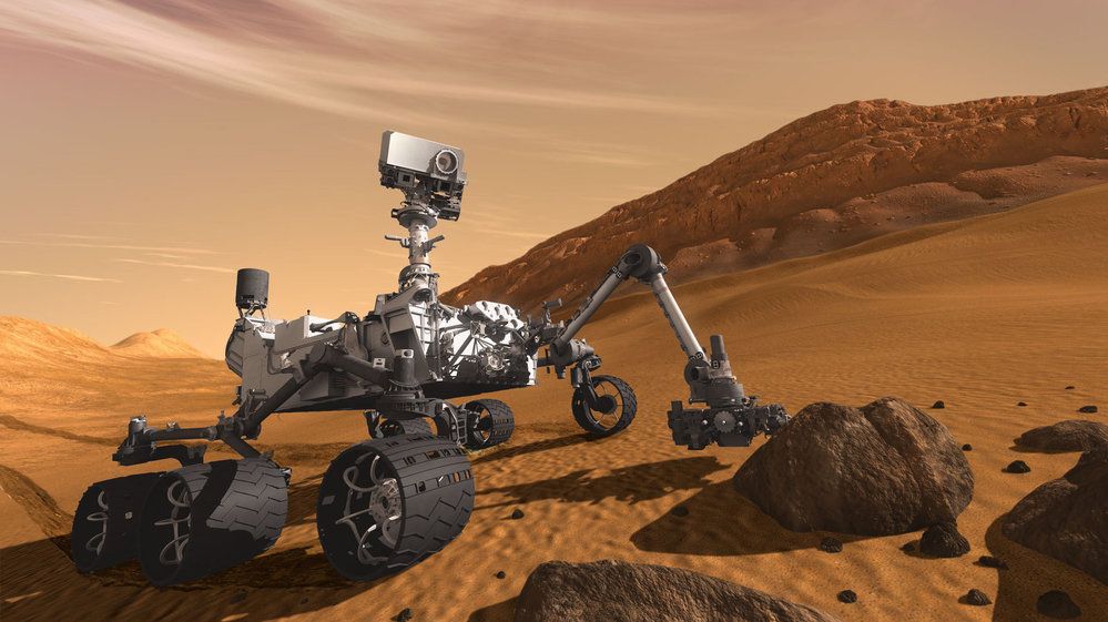 Curiosity na Marsu tak, jak si to představují vědci z NASA.
