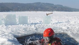 Bruslařku (46), pod kterou se na brněnské přehradě prolomil led, zachraňovali strážníci. Ilustrační foto