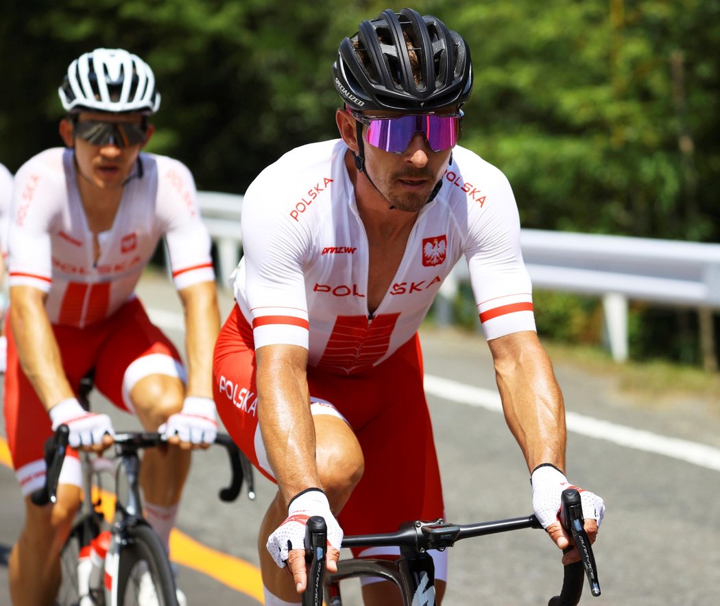 Polští cyklisté Maciej Bodnar a Michal Kwiatkowski v průběhu olympijského závodu